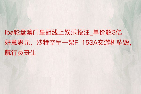 iba轮盘澳门皇冠线上娱乐投注_单价超3亿好意思元，沙特空军一架F-15SA交游机坠毁，航行员丧生