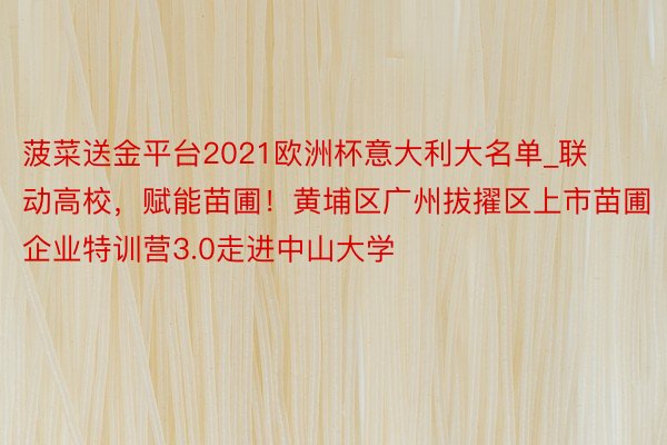 菠菜送金平台2021欧洲杯意大利大名单_联动高校，赋能苗圃！黄埔区广州拔擢区上市苗圃企业特训营3.0走进中山大学