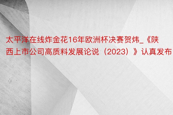 太平洋在线炸金花16年欧洲杯决赛贺炜_《陕西上市公司高质料发展论说（2023）》认真发布