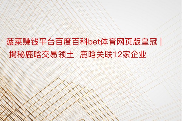 菠菜赚钱平台百度百科bet体育网页版皇冠 | 揭秘鹿晗交易领土  鹿晗关联12家企业